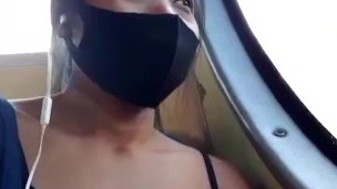 Slave May risky and shameless flashing in bus and station