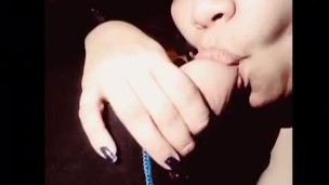 Sexy Asian Boss sucking her slaves nuts until he cums